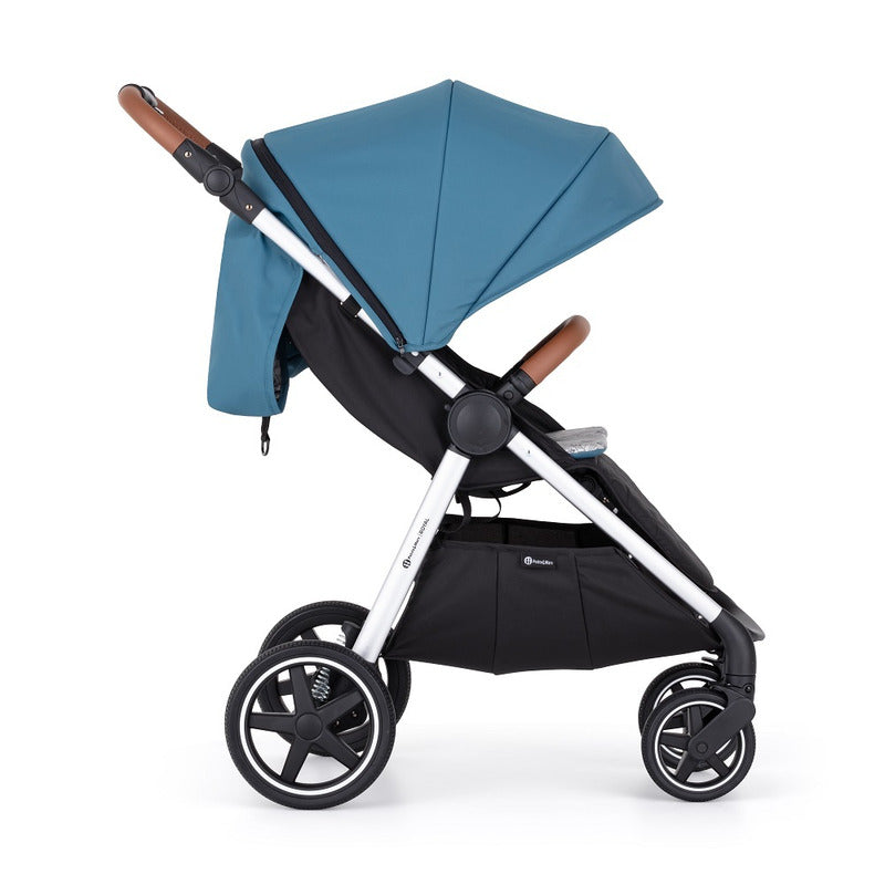 Carucior sport, Petite&Mars, Royal, Include husa pentru scaun, husa pentru picioare, geanta pentru scutece si capotina extensibila, Cu fereastra, Impermeabila, Cu SPF 50, Aluminiu, 0-22 kg, 111 x 57 x 86 cm, Ocean Blue - gogobaby.ro