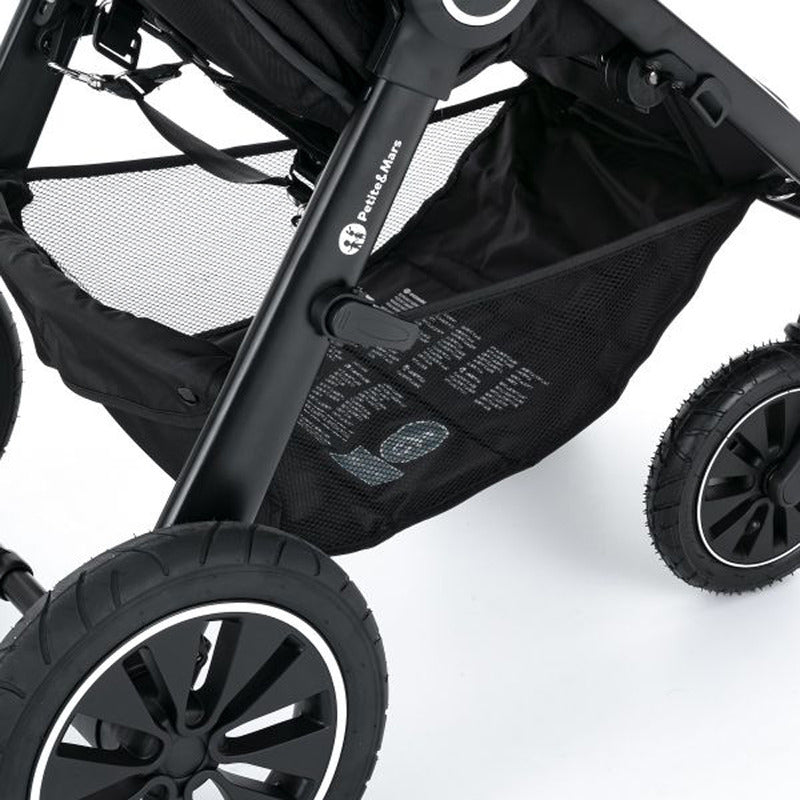 Carucior sport, Petite&Mars, Street+ Air, Include capotina impermeabila Editie limitata, Cu fereastra, husa picioare, cos de bagaje, Cu roti gonflabile, Centura de siguranta in 5 puncte, Pana la 25 kg, 6 luni+, Ocean - gogobaby.ro