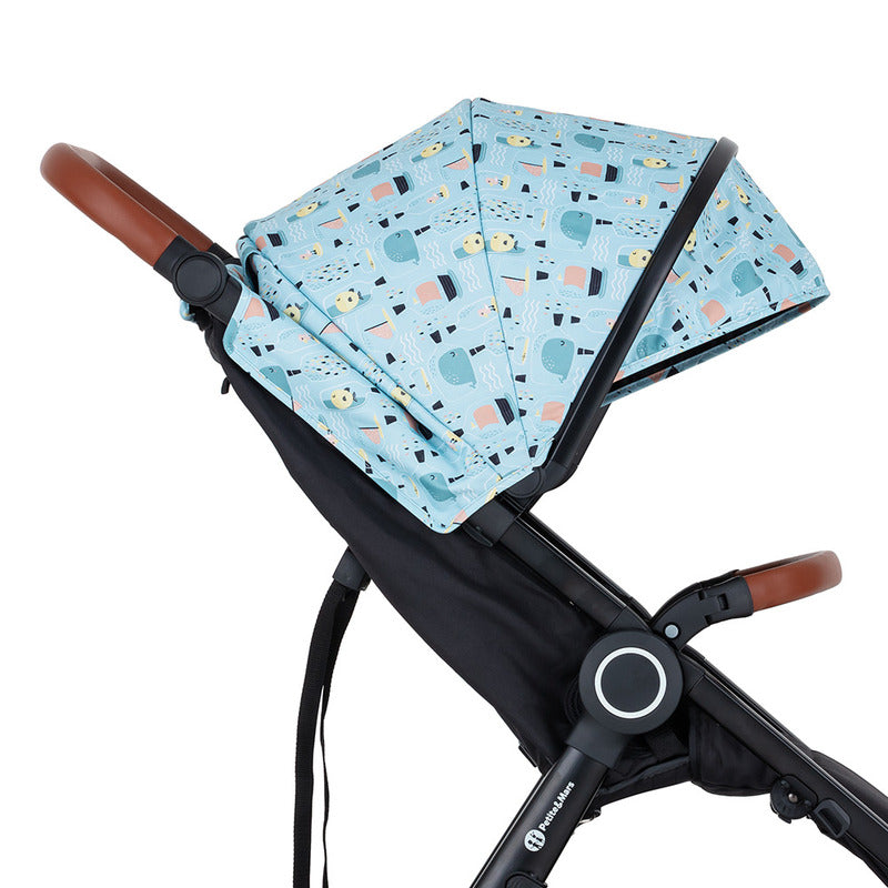 Carucior sport, Petite&Mars, Street+ Air, Include capotina impermeabila Editie limitata, Cu fereastra, husa picioare, cos de bagaje, Cu roti gonflabile, Centura de siguranta in 5 puncte, Pana la 25 kg, 6 luni+, Ocean - gogobaby.ro