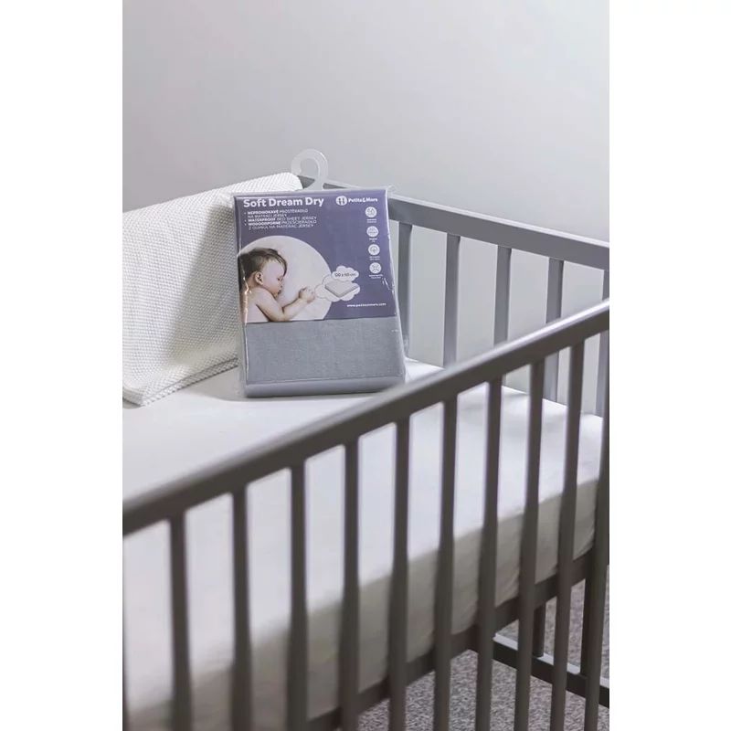 Cearceaf cu elastic, Petite&Mars, Soft Dream, Din Jersey, Lavabil la masina pana la 40 de garde, 120x60 cm, Alb