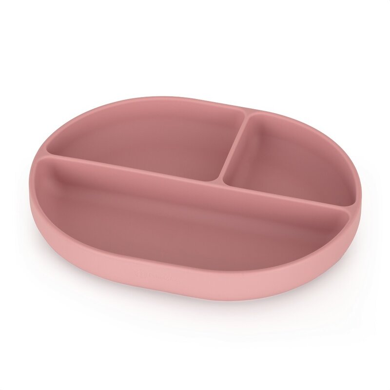 Farfurie compartimentata, Petite&Mars, Take&Match, Ovala, Cu ventuza si 3 compartimente, Silicon, Fara BPA, 630 ml, 6 luni+, Roz