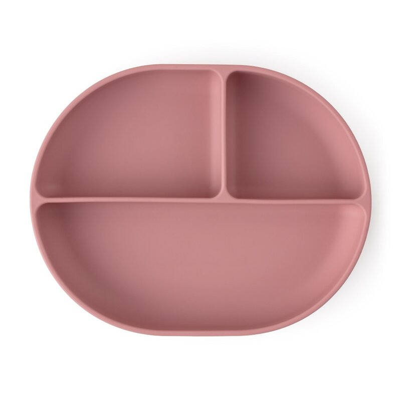 Farfurie compartimentata, Petite&Mars, Take&Match, Ovala, Cu ventuza si 3 compartimente, Silicon, Fara BPA, 630 ml, 6 luni+, Roz