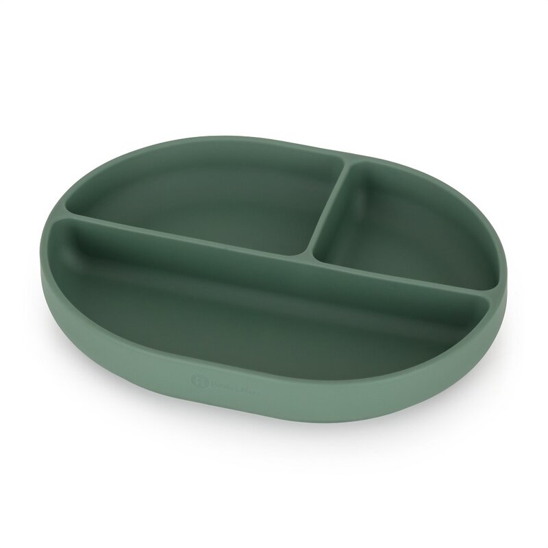 Farfurie compartimentata, Petite&Mars, Take&Match, Ovala, Cu ventuza si 3 compartimente, Silicon, Fara BPA, 630 ml, 6 luni+, Verde - gogobaby.ro
