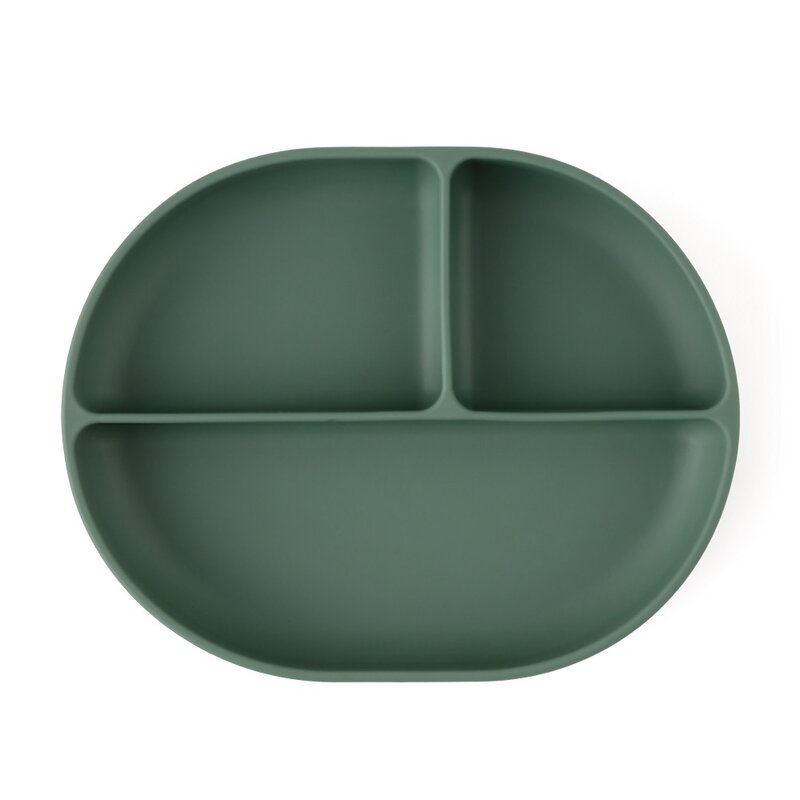 Farfurie compartimentata, Petite&Mars, Take&Match, Ovala, Cu ventuza si 3 compartimente, Silicon, Fara BPA, 630 ml, 6 luni+, Verde