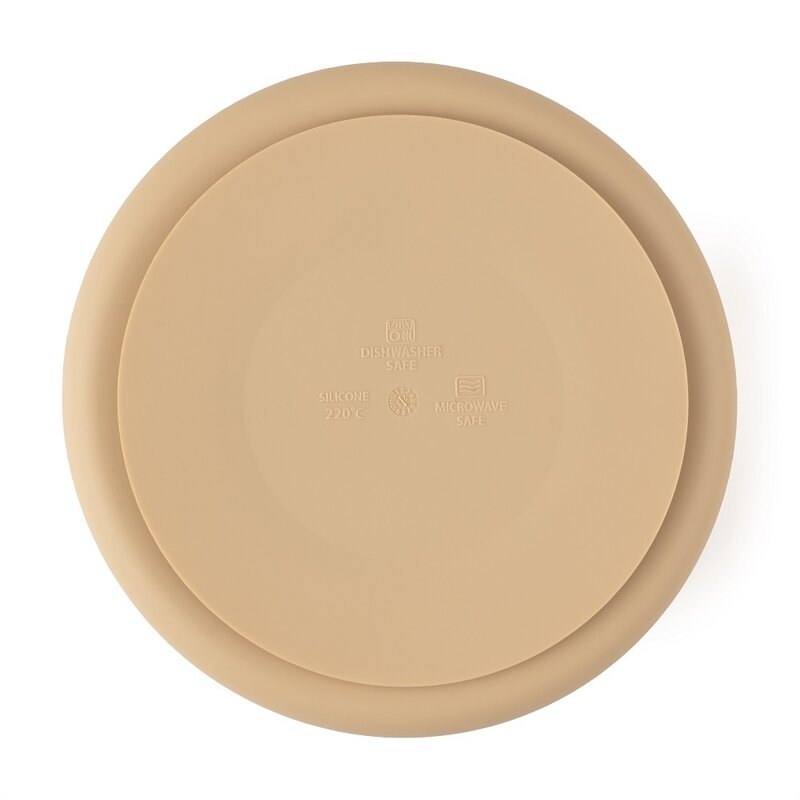 Farfurie compartimentata, Petite&Mars, Take&Match, Rotunda, Cu ventuza si 3 compartimente, Silicon, Fara BPA, 500 ml, 6 luni+, Bej
