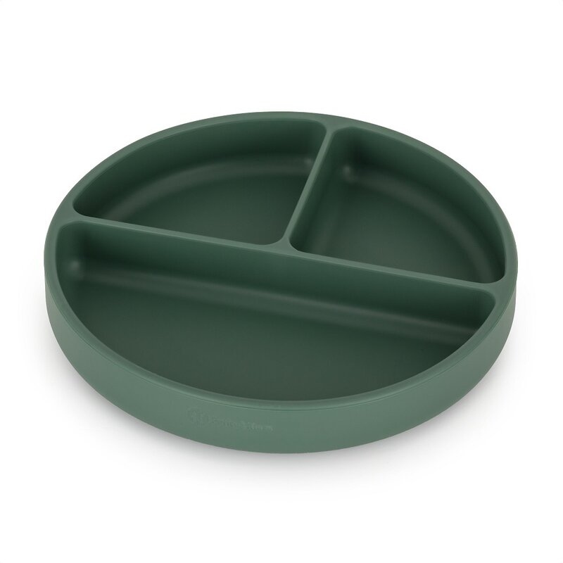 Farfurie compartimentata, Petite&Mars, Take&Match, Rotunda, Cu ventuza si 3 compartimente, Silicon, Fara BPA, 500 ml, 6 luni+, Verde