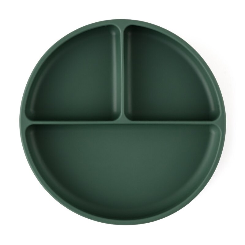 Farfurie compartimentata, Petite&Mars, Take&Match, Rotunda, Cu ventuza si 3 compartimente, Silicon, Fara BPA, 500 ml, 6 luni+, Verde