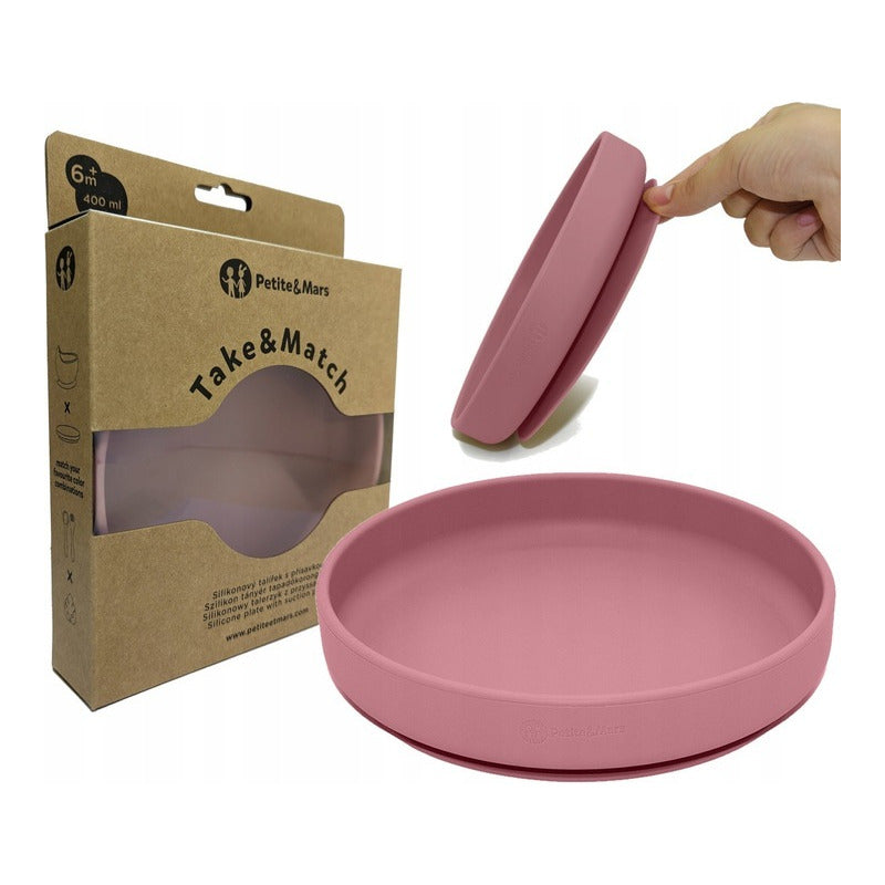 Farfurie, Petite&Mars, Take&Match, Din silicon, Cu ventuza, Fara BPA, 6 luni+, 400 ml, Roz