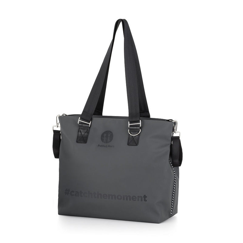 Geanta pentru mamici, Petite&Mars, Cu 6 buzunare, inclusiv termo si impermeabil, Cu saltea de infasat inclusa, 53 x 36 x 19 cm, Zoe, Gri - gogobaby.ro