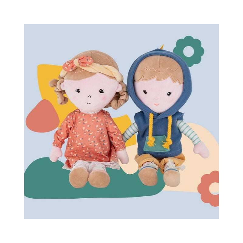 Papusa, Petite&Mars, Sophie 14 x 34 cm, 0 luni+, Ambalaj cu mini puzzle din carton, 35 cm, Roz - gogobaby.ro
