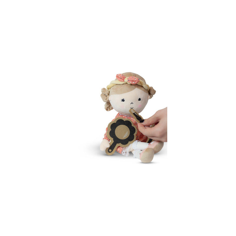 Papusa, Petite&Mars, Sophie 14 x 34 cm, 0 luni+, Ambalaj cu mini puzzle din carton, 35 cm, Roz - gogobaby.ro