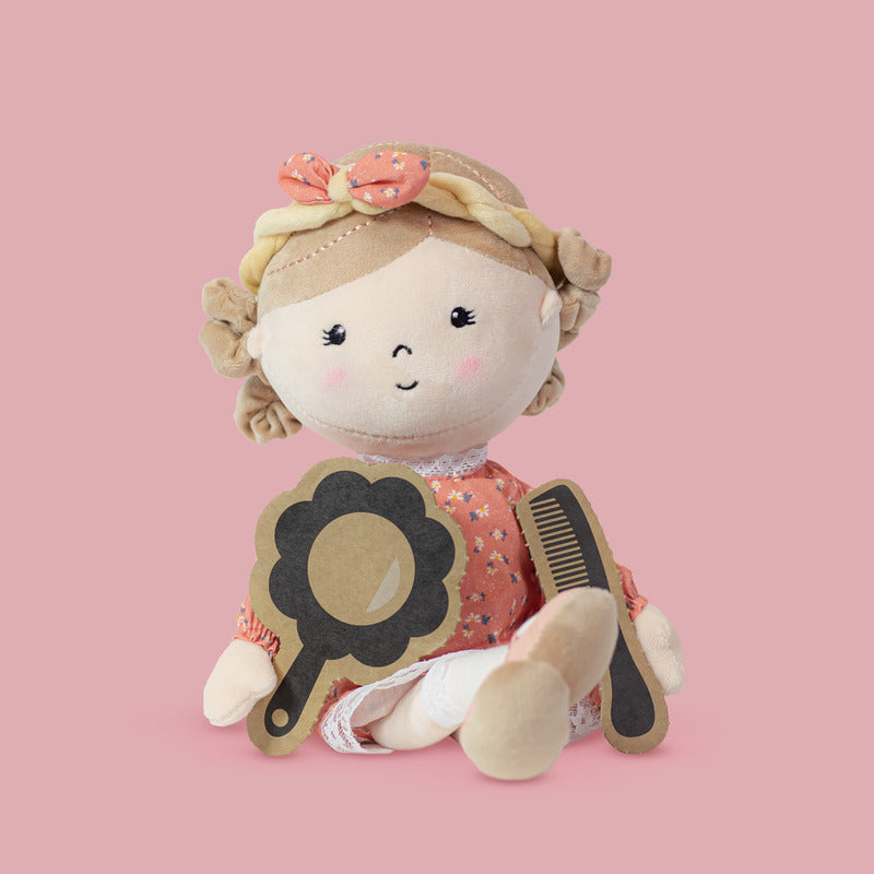Papusa, Petite&Mars, Sophie 14 x 34 cm, 0 luni+, Ambalaj cu mini puzzle din carton, 35 cm, Roz - gogobaby.ro