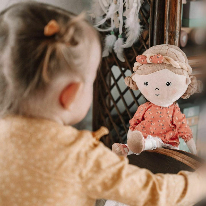 Papusa, Petite&Mars, Sophie 14 x 34 cm, 0 luni+, Ambalaj cu mini puzzle din carton, 35 cm, Roz - gogobaby.ro