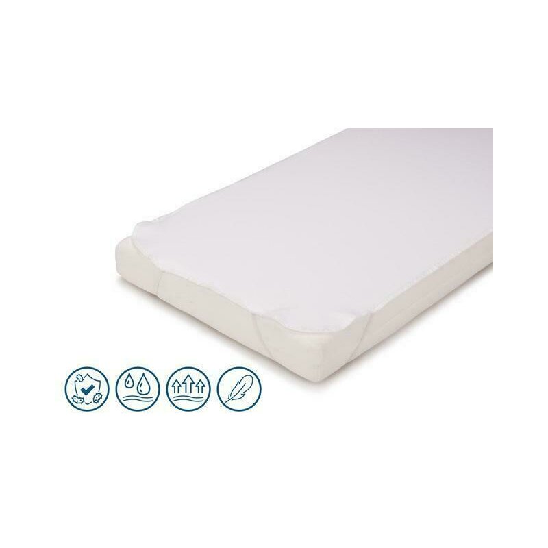 Protectie impermeabila, Petite&Mars, Pentru saltele de 120x60, Cu benzi elastice, Alb - gogobaby.ro