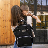 Rucsac pentru mamici, Petite&Mars, Cu 11 compartimente, Cu buzunare termice, Saltea de infasat inclusa, 30 x 42 x 15 cm, Jack, Black