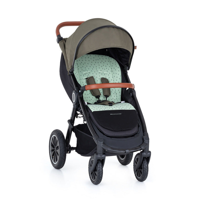 Salteluta pentru carucior , Petite&Mars, Din spuma cu memorie, 86 x 42 cm, Reversibila, Universala, Din bumbac, Design copacei, Verde - gogobaby.ro