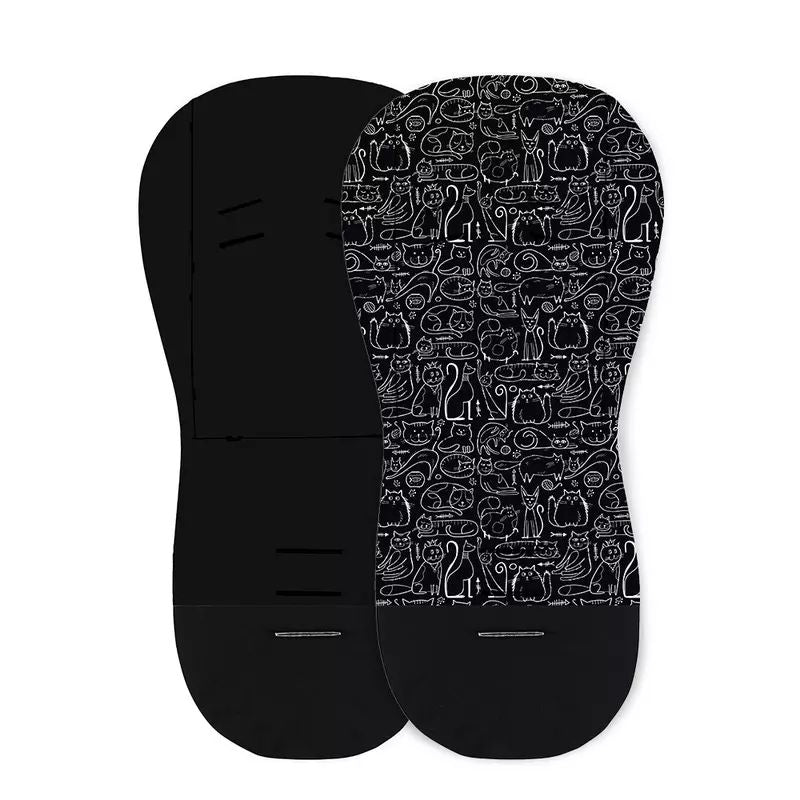 Salteluta pentru carucior, Petite&Mars, Din spuma cu memorie, 86 x 42 cm, Reversibila, Universala, Din bumbac, Design pisici, Negru - gogobaby.ro