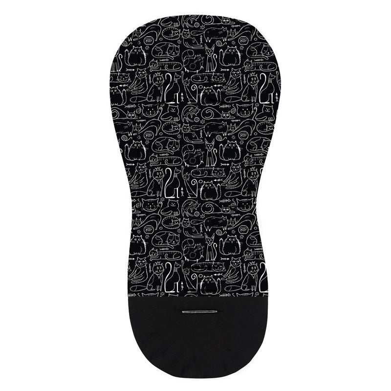 Salteluta pentru carucior, Petite&Mars, Din spuma cu memorie, 86 x 42 cm, Reversibila, Universala, Din bumbac, Design pisici, Negru - gogobaby.ro
