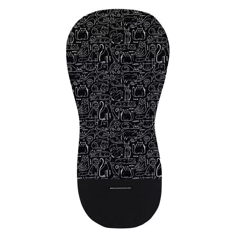 Salteluta pentru carucior, Petite&Mars, Din spuma cu memorie, 86 x 42 cm, Reversibila, Universala, Din bumbac, Design pisici, Negru - gogobaby.ro