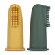 Set 2 periute de dinti pentru deget, Petite&Mars, Cu peri moi, Silicon, Include cutie depozitare, 0 luni+, Galben/Verde