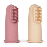 Set 2 periute de dinti pentru deget, Petite&Mars, Cu peri moi, Silicon, Include cutie depozitare, 0 luni+, Roz/Bej
