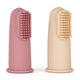 Set 2 periute de dinti pentru deget, Petite&Mars, Cu peri moi, Silicon, Include cutie depozitare, 0 luni+, Roz/Bej