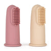 Set 2 periute de dinti pentru deget, Petite&Mars, Cu peri moi, Silicon, Include cutie depozitare, 0 luni+, Roz/Bej