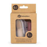 Set 2 periute de dinti pentru deget, Petite&Mars, Cu peri moi, Silicon, Include cutie depozitare, 0 luni+, Roz/Bej