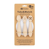 Set 3 lingurite, Petite&Mars, Diverse forme, Pentru supa, paste, alimente usoare, Dezvolta simturile si abilitatile senzoriale, Silicon, Fara BPA, 6 luni+, Bej