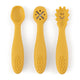 Set 3 lingurite, Petite&Mars, Diverse forme, Pentru supa, paste, alimente usoare, Dezvolta simturile si abilitatile senzoriale, Silicon, Fara BPA, 6 luni+, Galben