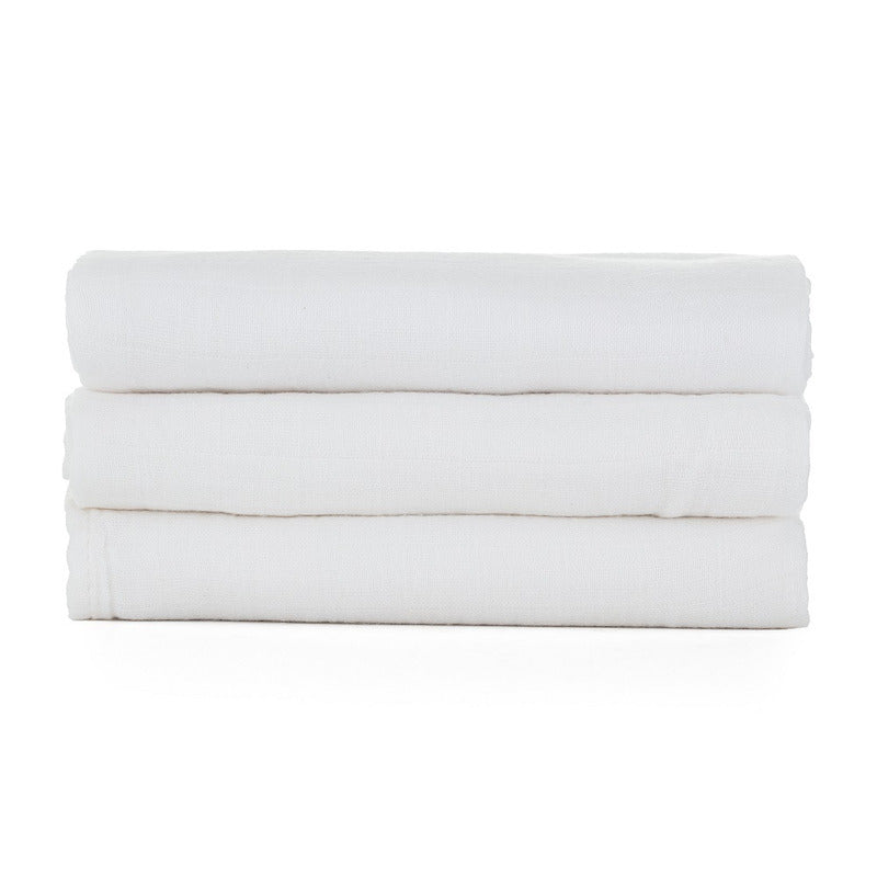 Set 3 scutece, Petite&Mars, Moussy Total White, Din muselina de bambus, Hipoalergenice, 68 x 68 cm, Certificate Oeko Tex Standard 100, Alb