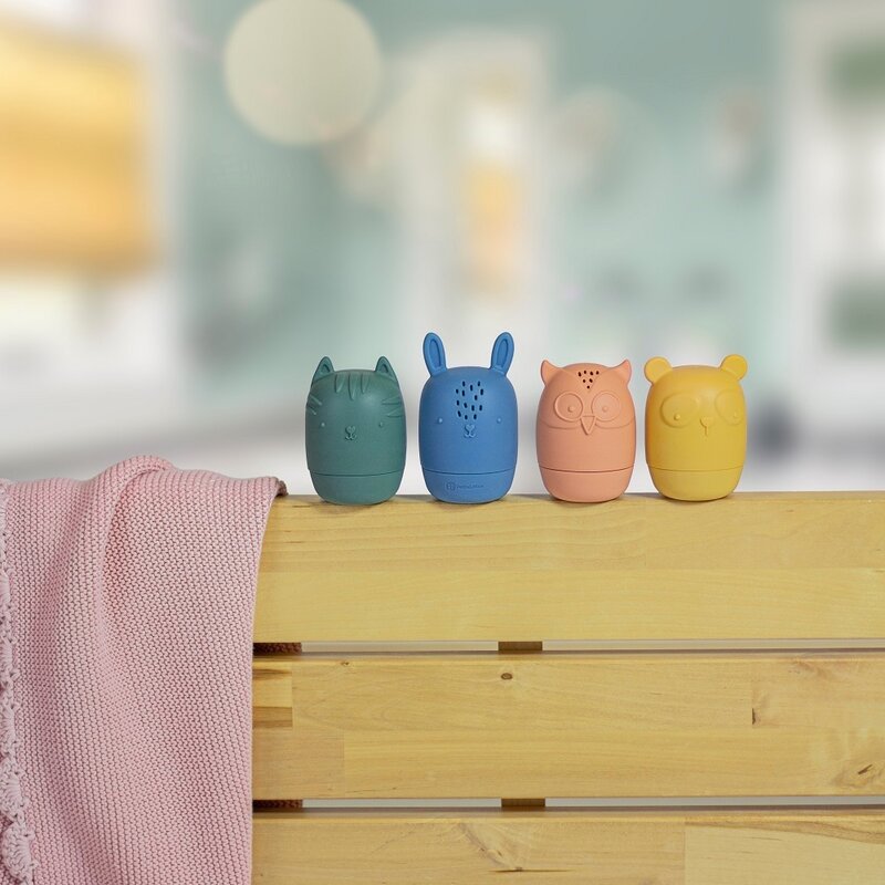 Set 4 jucarii de baie, Petite&Mars, Amigos, Din silicon, Fara BPA, 6 luni+, Multicolor