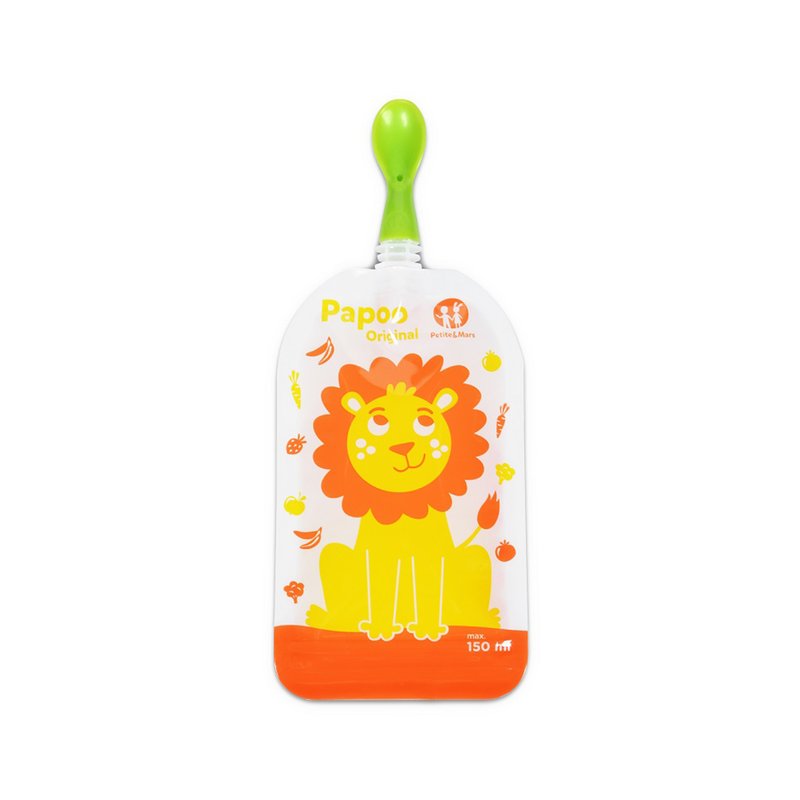 Set 6 pungi reutilizabile, Petite&Mars, Pentru hranire, Cu leuti, Inchidere ermetica, 20x10 cm, 150 ml, Papoo Portocaliu