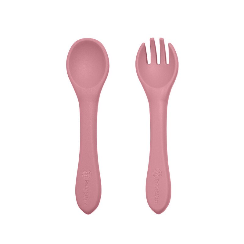 Set de hranire, Petite&Mars, Cu farfurie, Bol si tacamuri, Din silicon fara BFA, Roz
