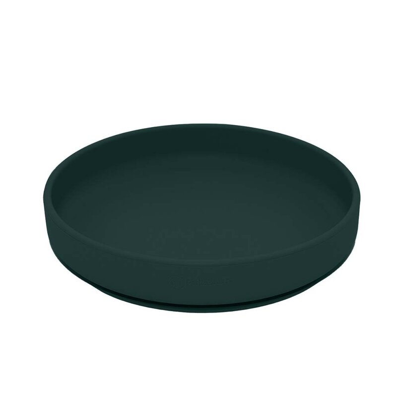 Set de hranire, Petite&Mars, Cu farfurie, Bol si tacamuri, Din silicon fara BFA, Verde inchis - gogobaby.ro