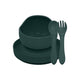 Set de hranire, Petite&Mars, Cu farfurie, Bol si tacamuri, Din silicon fara BFA, Verde inchis