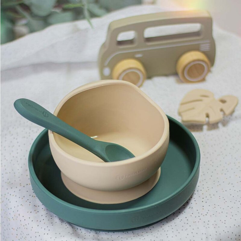 Set tacamuri, Petite&Mars, Take&Match, Din silicon, Fara BPA 6 luni+, Verde inchis - gogobaby.ro