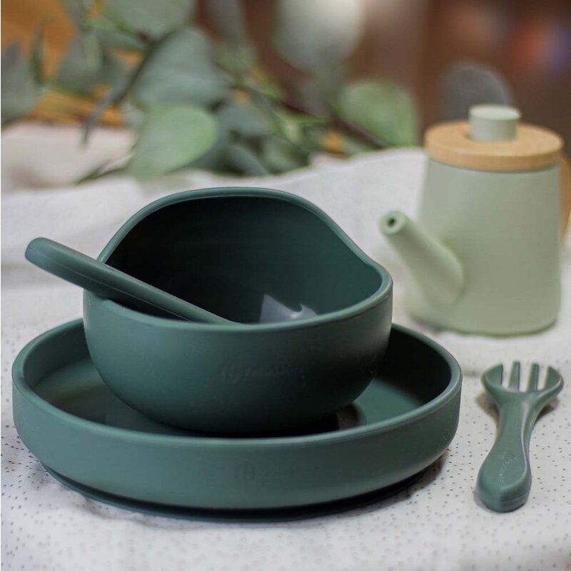 Set tacamuri, Petite&Mars, Take&Match, Din silicon, Fara BPA 6 luni+, Verde inchis - gogobaby.ro