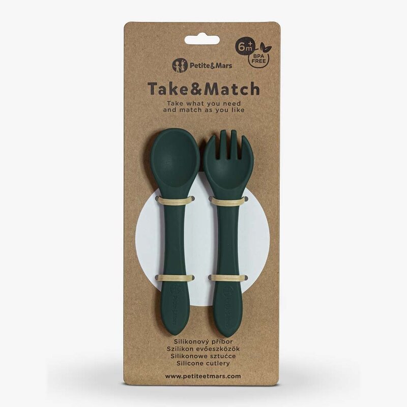 Set tacamuri, Petite&Mars, Take&Match, Din silicon, Fara BPA 6 luni+, Verde inchis - gogobaby.ro