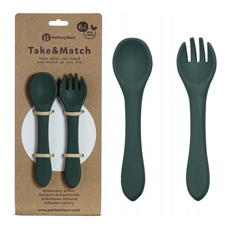 Set tacamuri, Petite&Mars, Take&Match, Din silicon, Fara BPA 6 luni+, Verde inchis - gogobaby.ro