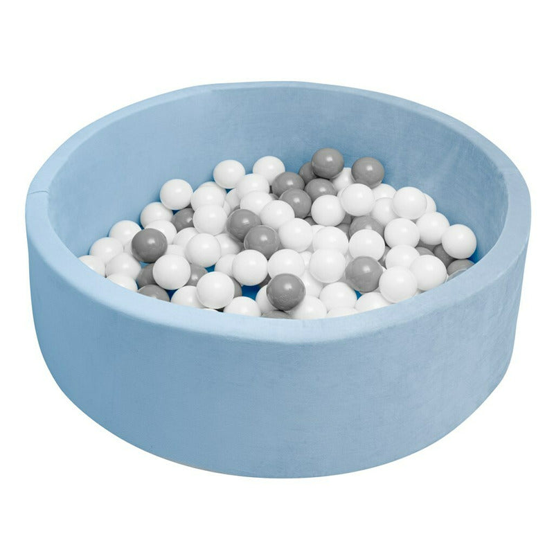Piscina uscata, New Baby, Cu 150 de bile (Alb, gri), Din tesatura fina cu certificare Oeko-Tex Standard 100, Dimensiune 83 x 83 x 30 cm, Blue - gogobaby.ro