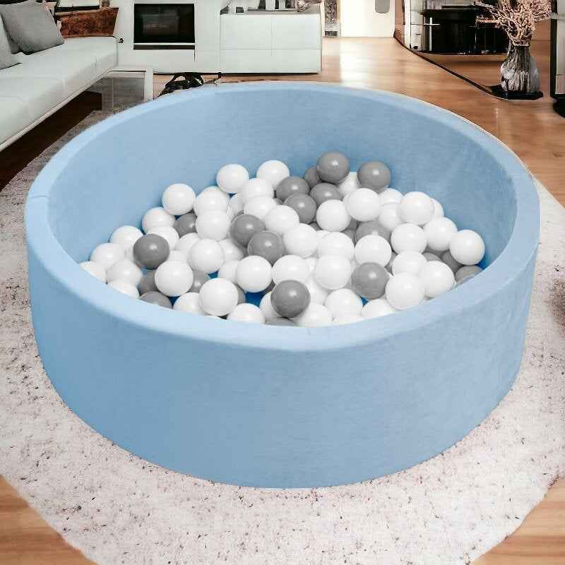 Piscina uscata, New Baby, Cu 150 de bile (Alb, gri), Din tesatura fina cu certificare Oeko-Tex Standard 100, Dimensiune 83 x 83 x 30 cm, Blue - gogobaby.ro