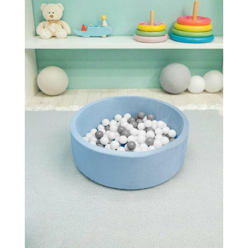 Piscina uscata, New Baby, Cu 150 de bile (Alb, gri), Din tesatura fina cu certificare Oeko-Tex Standard 100, Dimensiune 83 x 83 x 30 cm, Blue - gogobaby.ro