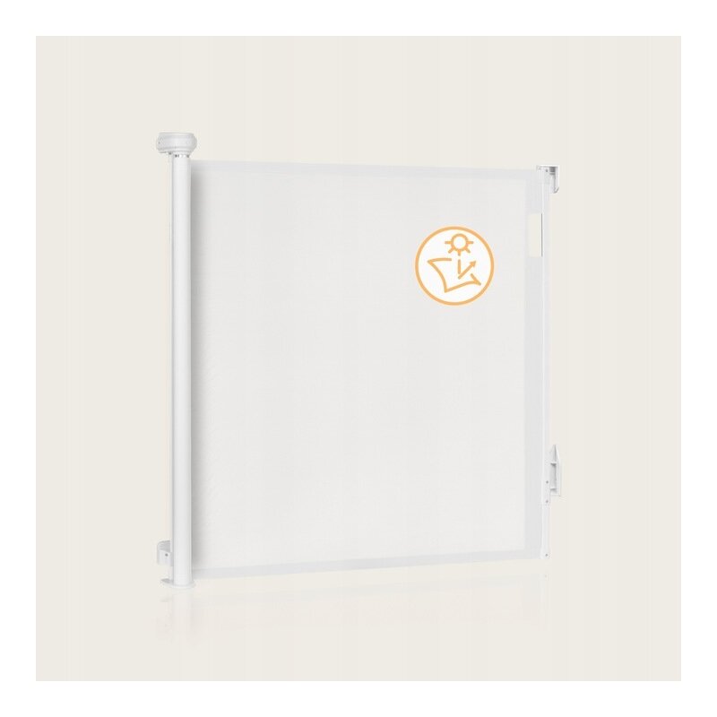 Poarta de siguranta, Lionelo, Thea, Textila, Ofera vizibilitate, Retractabila, Mecanism dublu de blocare, Montaj universal, 95x140 cm, Conform cu standardul european de securitate EN1930, Alb - gogobaby.ro