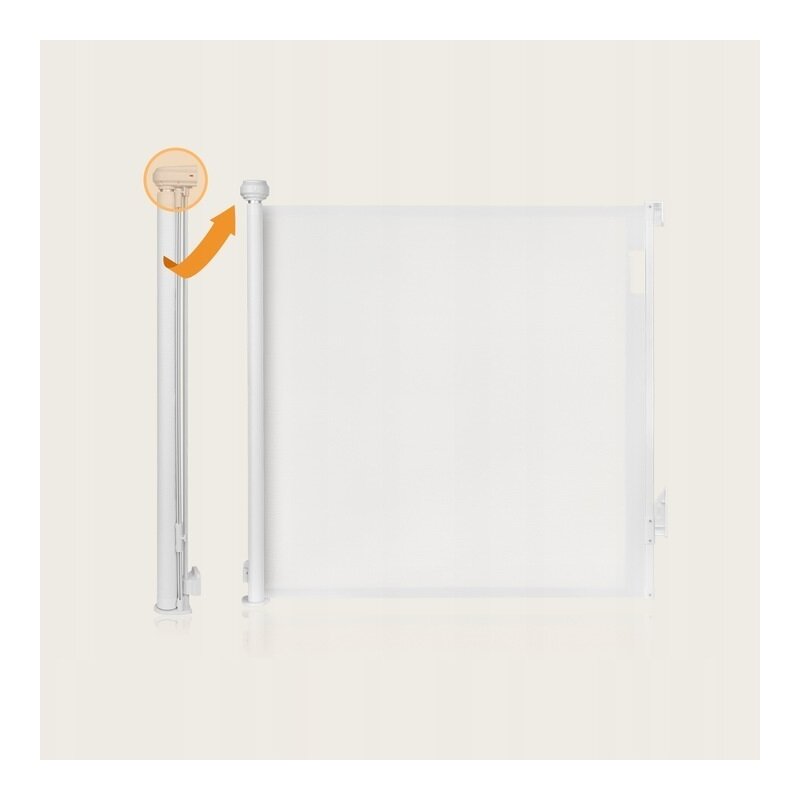 Poarta de siguranta, Lionelo, Thea, Textila, Ofera vizibilitate, Retractabila, Mecanism dublu de blocare, Montaj universal, 95x140 cm, Conform cu standardul european de securitate EN1930, Alb - gogobaby.ro