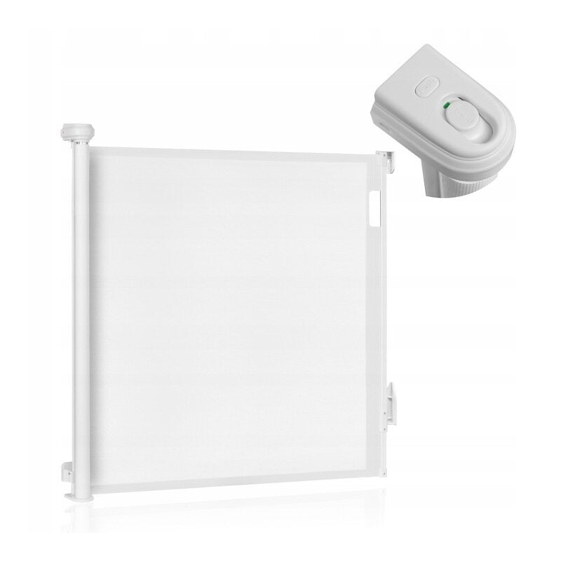 Poarta de siguranta, Lionelo, Thea, Textila, Ofera vizibilitate, Retractabila, Mecanism dublu de blocare, Montaj universal, 95x140 cm, Conform cu standardul european de securitate EN1930, Alb - gogobaby.ro