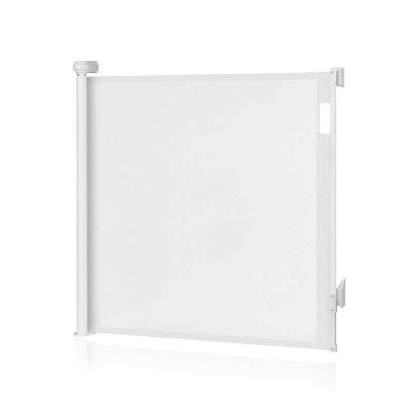Poarta de siguranta, Lionelo, Thea, Textila, Ofera vizibilitate, Retractabila, Mecanism dublu de blocare, Montaj universal, 95x140 cm, Conform cu standardul european de securitate EN1930, Alb - gogobaby.ro