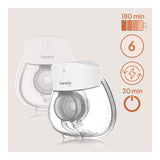 Pompa de san, Lionelo, Fidi Free Lumi, Portabila, Cu accesorii, Hands-free, 9 functii de masaj, Functie iluminare pentru noapte, Fara BPA, Autonomie 3 h, Capacitate 180 ml, Alb