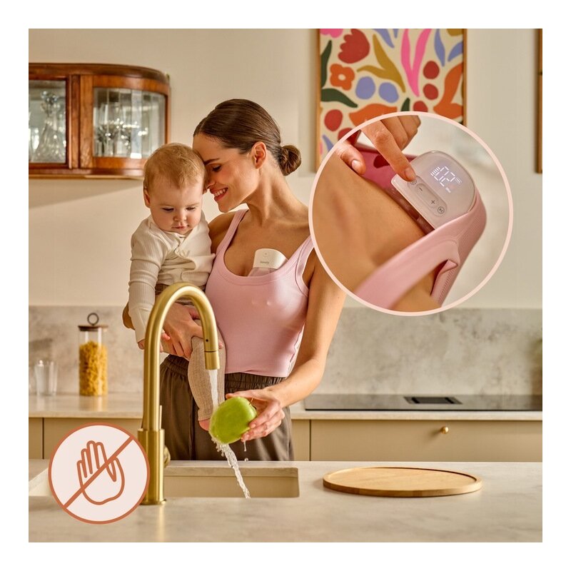 Pompa de san, Lionelo, Fidi Free Lumi, Portabila, Cu accesorii, Hands-free, 9 functii de masaj, Functie iluminare pentru noapte, Fara BPA, Autonomie 3 h, Capacitate 180 ml, Alb