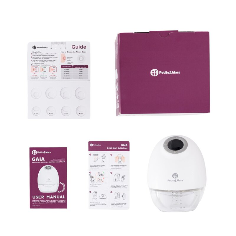 Pompa de san, Petite&Mars, Gaia Duo, Portabila, Cu 3 moduri, Panou control, Autonomie pana la 2.5 h, 9 functii de masaj, Silentioasa- 55db, Capacitate 180 ml, Alb